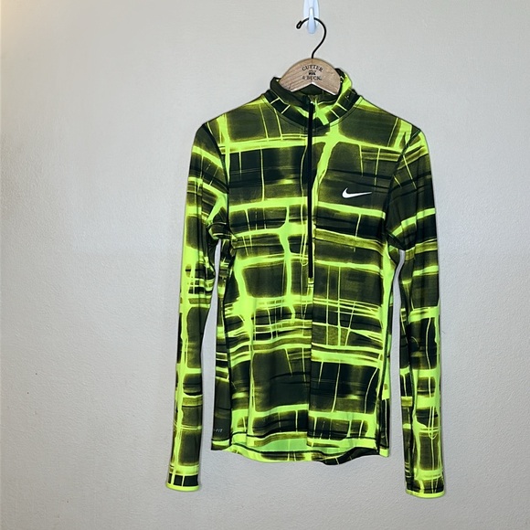 Nike Pro Multi Green Neon Quarter Zip Lightweight Womens Size Large Thumbholes - Picture 3 of 7